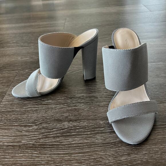 Emerson Fry Block Heel Mules Size US 7 Gray Canvas Double Strap Open Toe Sandals - Picture 11 of 13